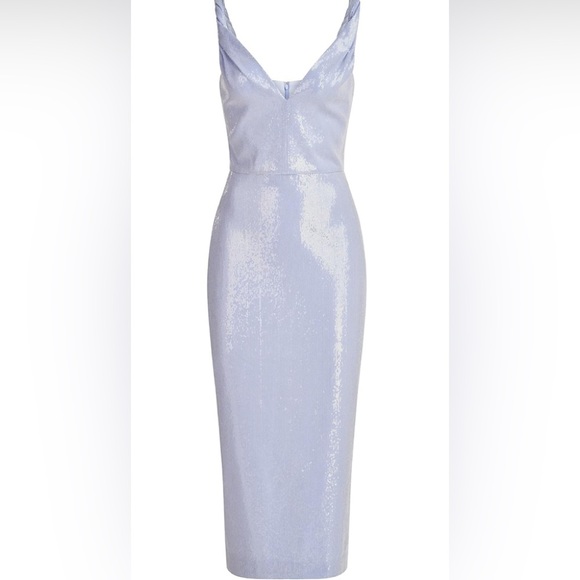 HALSTON Women's Keira Twist Strap Midi Dress in Soft Sequins Sky Blue - Picture 5 of 12